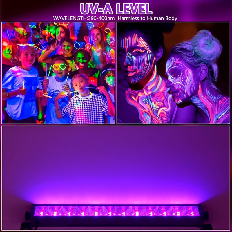 ZHPINGMX 48W LED Black Light Bar with Remote and Switch,Blacklight Bars with Plug and 6.5ft Cord,Black Light for Glow Party,Halloween,Bedroom,2 Pack - Image 5